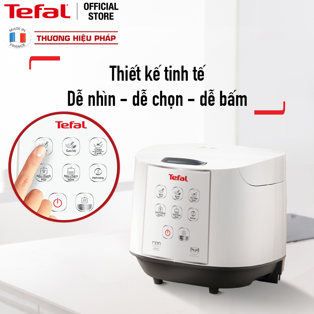 Nồi cơm điện tử Tefal RK733168 - 1.8L 750W - Lòng nồi niêu vân đá cao cấp - Giữ ấm 12 tiếng - Công nghệ Fuzzy Logic - Hàng chính hãng