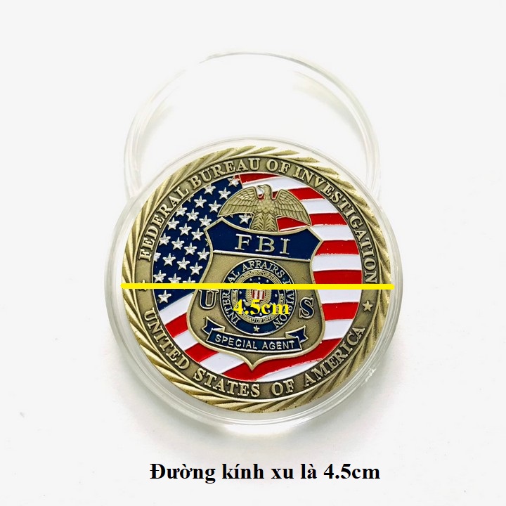 Xu Huy Hiệu FBI Mỹ Dùng để làm đồ lưu niệm, sưu tầm, trang trí bàn sách, kích thước 4.5cm, màu đồng - TMT Collection - SP005282