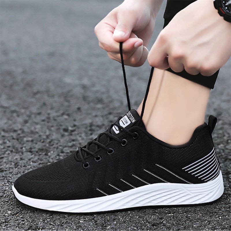 Giày thể thao nam vải thoáng khí giày nam đen sneaker hợp thể thao chạy bộ.
