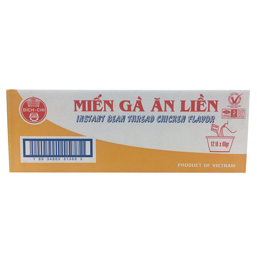 Thùng 12 Tô Miến Ăn Liền Gà Bích Chi (60g/Tô)