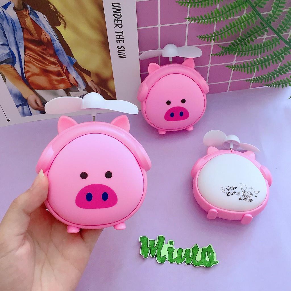 Quạt cầm tay tích điện heo hồng siêu cute quạt mini cầm tay