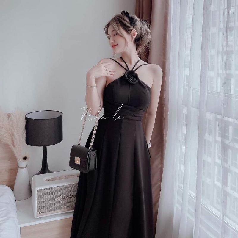 ĐẦM ĐAN DÂY TRẮNG ĐEN DỰ TIỆC KẾT HOA