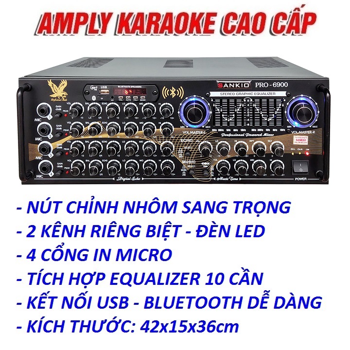 Âm ly Bluetooth SANKIO PRO-6900 - Amply karaoke 16 sò lớn tích hợp lọc xì, 2 quạt gió - Hàng chính hãng cao cấp