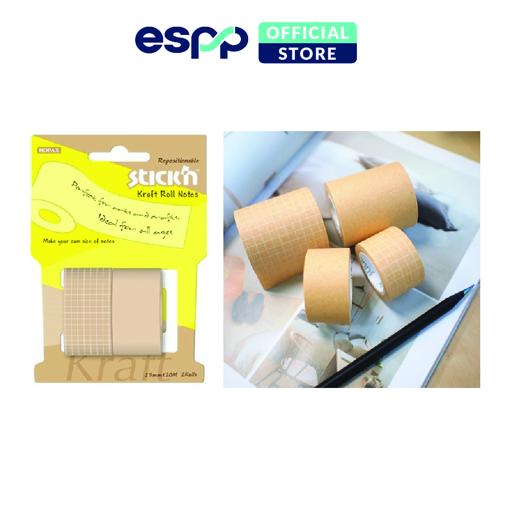20m Lõi cuộn giấy note Kraft trơn & kẻ caro - 2.5cmx10m x 2 cuộn