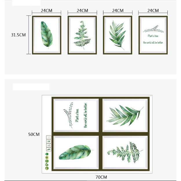Decal trang trí tường - 4 khung tranh cỏ Bắc Âu 02