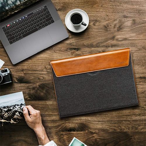 TÚI CHỐNG SỐC TOMTOC PREMIUM LEATHER CHO MACB PRO 15&quot; 16″ NEW GRAY bền và không dễ bị biến dạng - HÀNG CHÍNH HÃNG