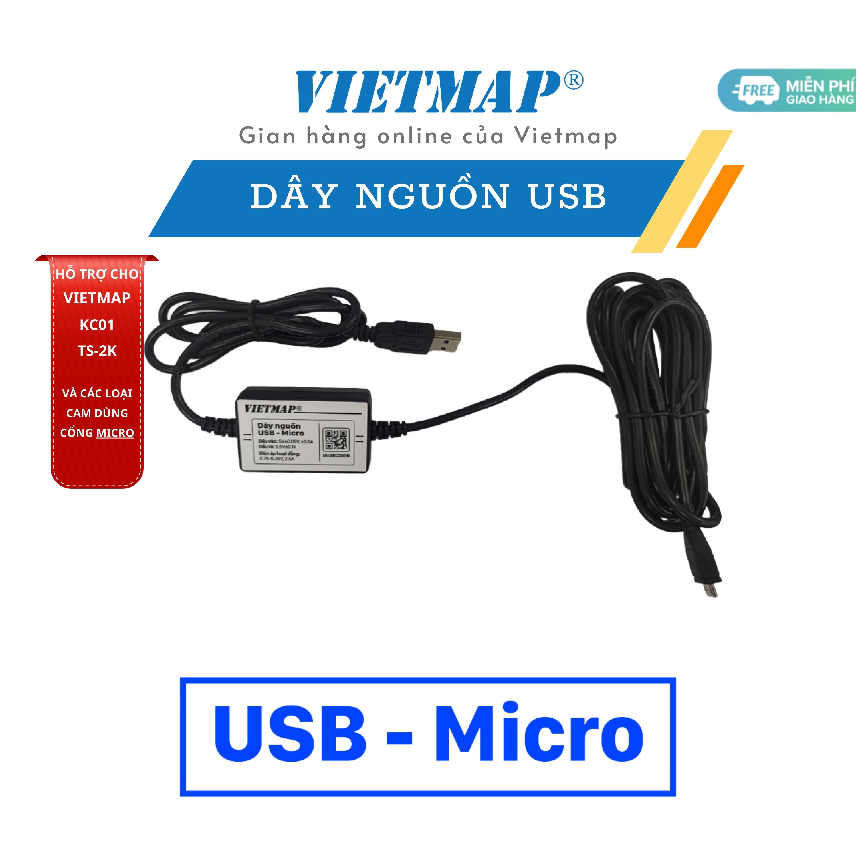 Bộ dây sạc USB cho camera hành trình Vietmap - Hàng Chính Hãng - Usb ra Micro