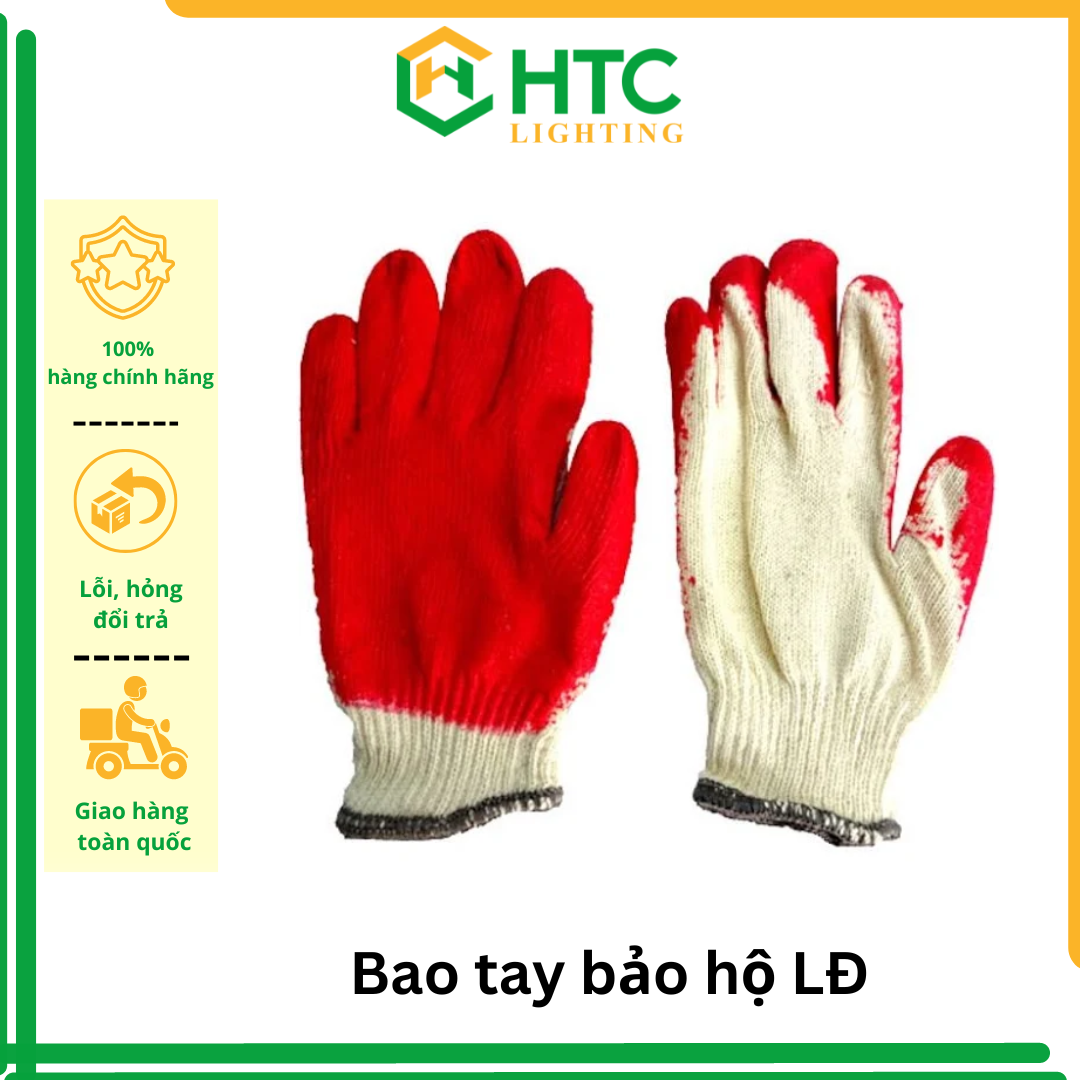 Găng tay len bảo hộ lao động, găng tay làm vườn phủ cao su màu đỏ