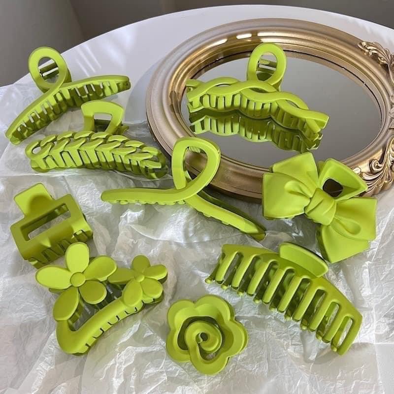 Set 9 Cây Kẹp Tóc Nhựa Cao Cấp Phong Cách Hàn Quốc Nhiều Size Màu Xanh Lá