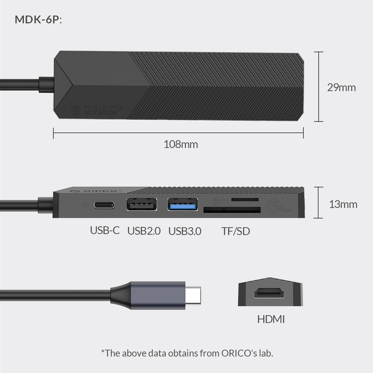 Hub typec 4 trong 1 Orico MDK-4P sang HDMI 4K, 1 x USB-C PD 55W, USB 3.0,2.0 - Hàng Chính Hãng