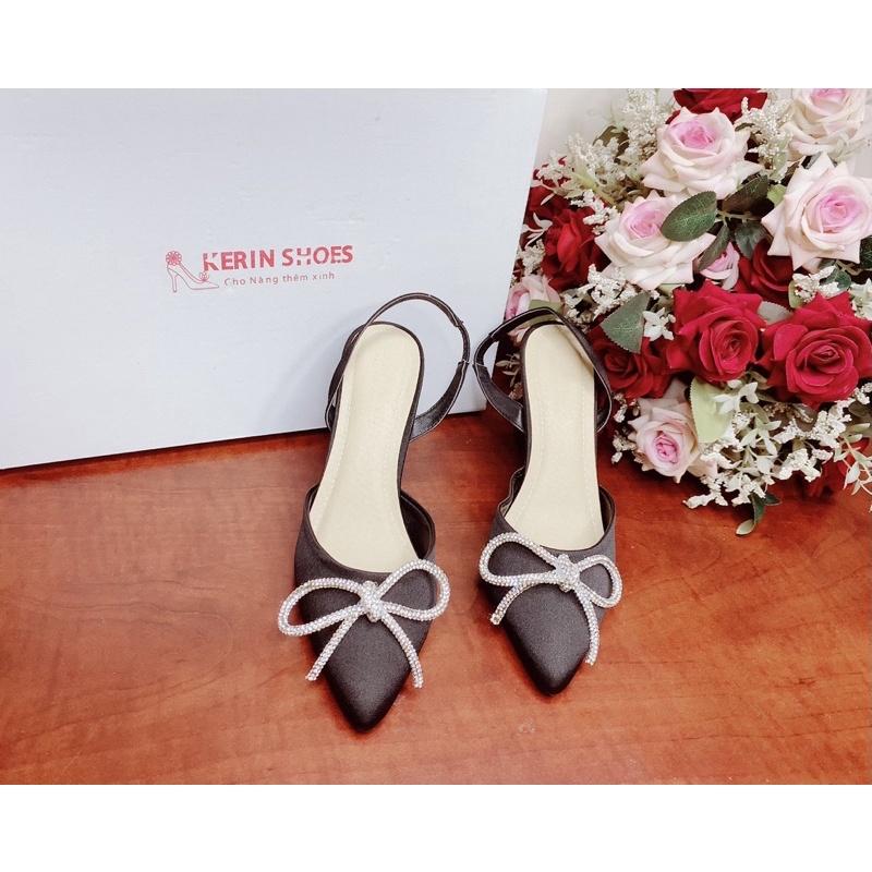 Giày sandal bệt - 5cm lụa satin có nơ