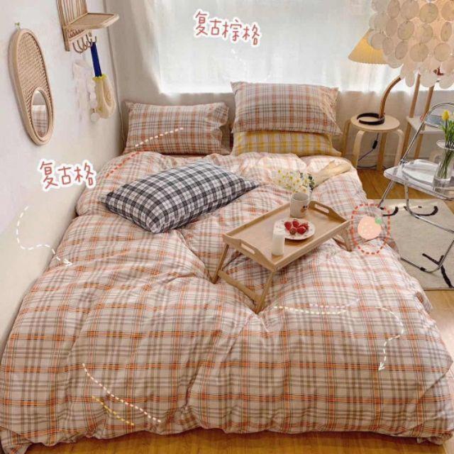 Bộ chăn ga gối 4 món kẻ hàn quốc