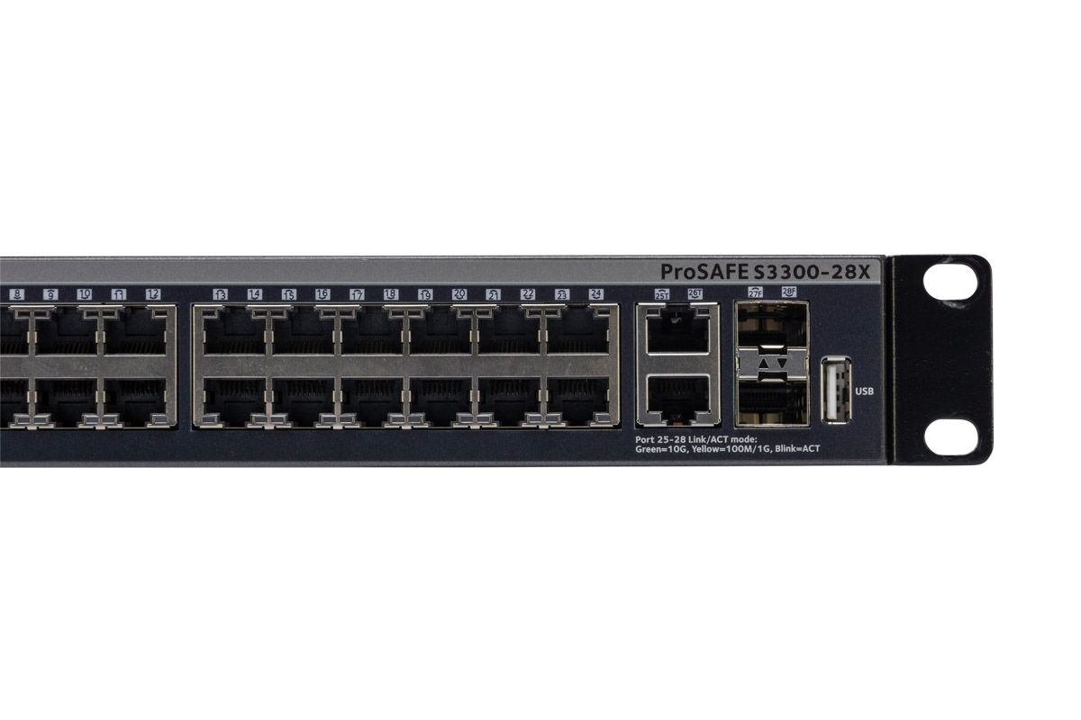 Bộ Chia Mạng Gắn Rack 24 Cổng 10/100/1000M Với 2 Cổng 10G RJ45 và 2 Cổng Quang 10G SFP+ S3300 Gigabit Ethernet Stackable Smart Managed Pro Switch Netgear GS728TX - Hàng Chính Hãng
