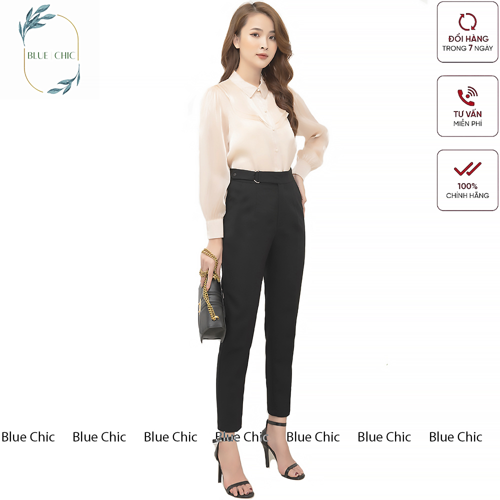Quần baggy nữ Blue Chic cạp cao khuyên chữ D chất vải Vitex đồ công sở cao cấp form dáng chuẩn