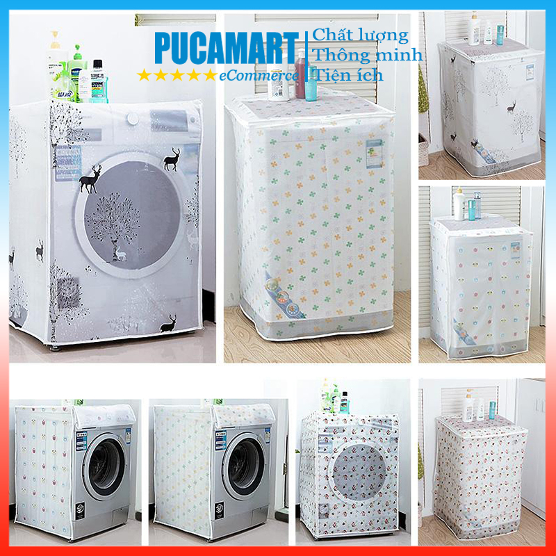 Áo Trùm Máy Giặt Trong Suôt Mẫu Mới Loại Dày Cao Cấp 6 - 8kg, Tấm Phủ Máy Giặt Loại Vừa - PucaMart