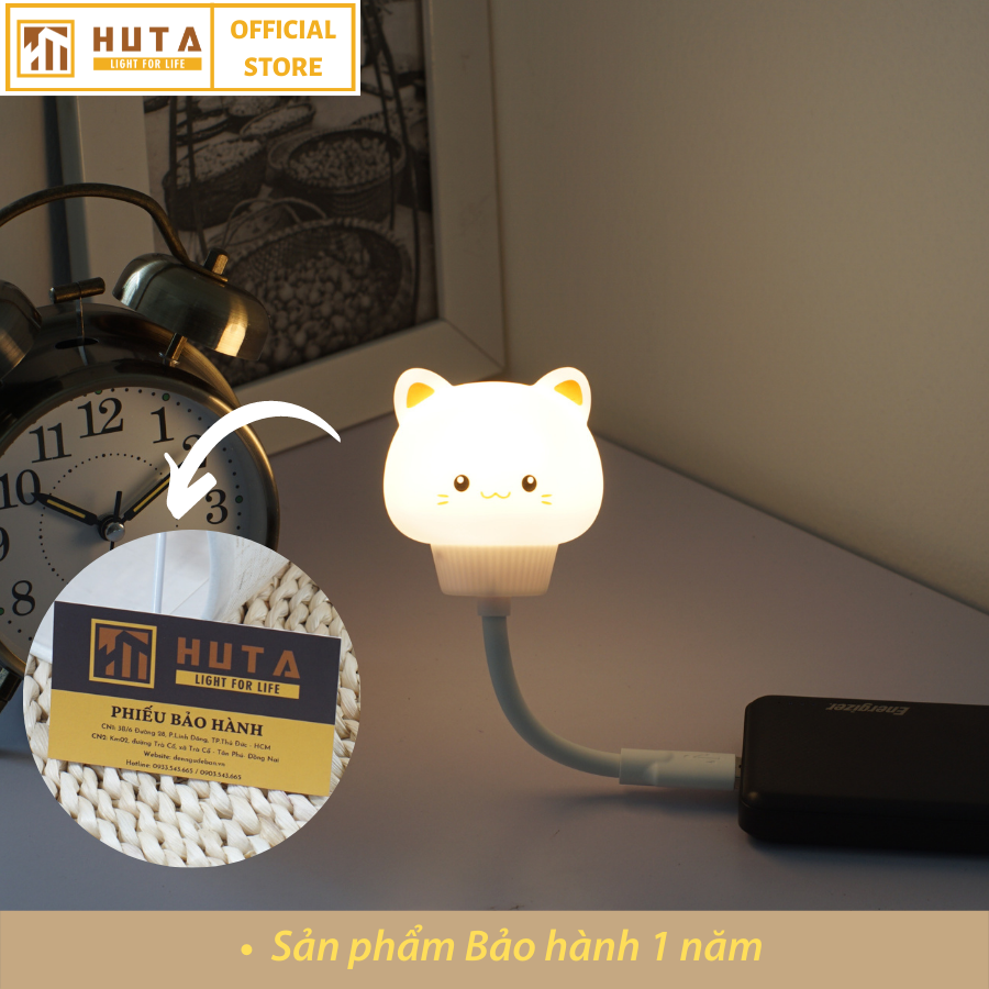 Đèn Ngủ Mèo Mini HUTA Cute Dễ Thương, Đầu Cắm USB, Uốn Dẻo Tiện Lợi, Hình Thú Dễ Thương Ánh Sáng Vàng, An Toàn Cho Bé