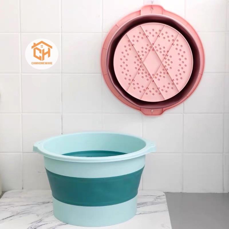 Chậu Ngâm Chân Gấp Gọn Silicon Massage Chân Thư Giãn Size To Thau Gấp Gọn Thông Minh Tiện Ích Gia Đình Cam Homeware