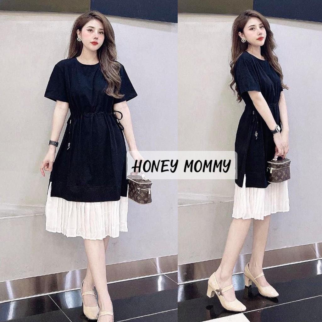 Váy bầu công sở - đầm bầu mùa hè màu đỏ đuôi cá cổ tàu váy sau sinh cho con ti