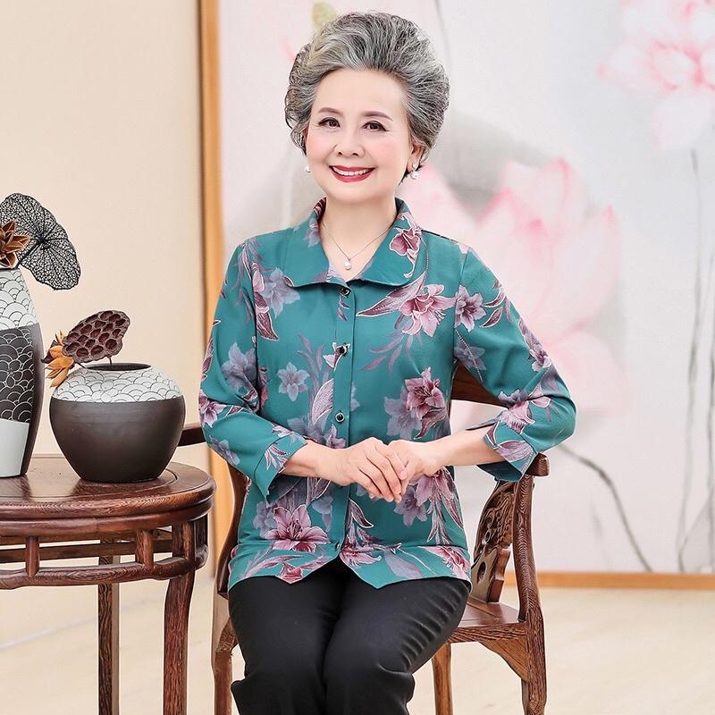 Áo trung niên nữ,áo sơ mi hoa bà cho mẹ,áo kiểu nữ trung niên sang trọng