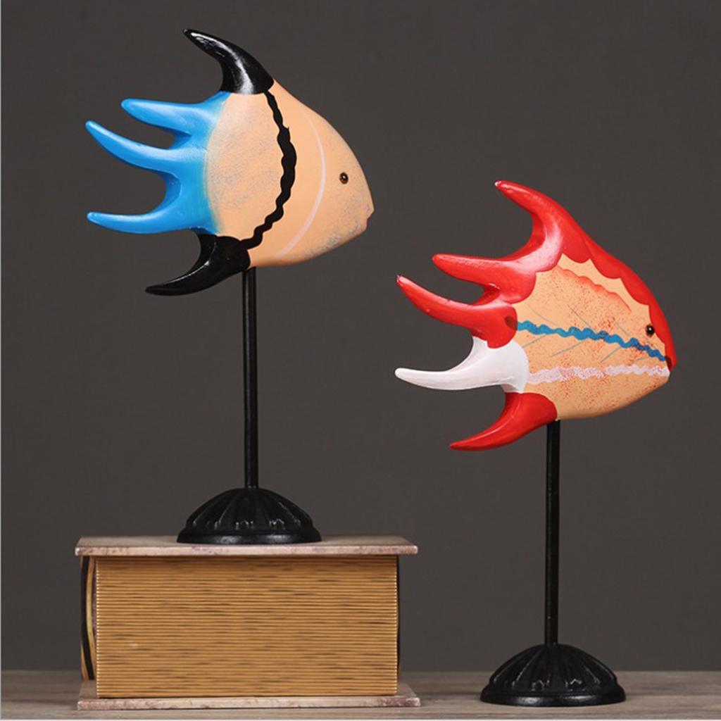 Wooden Fish Figurine Miniature Sculpture with Stand Ornament for Home Table