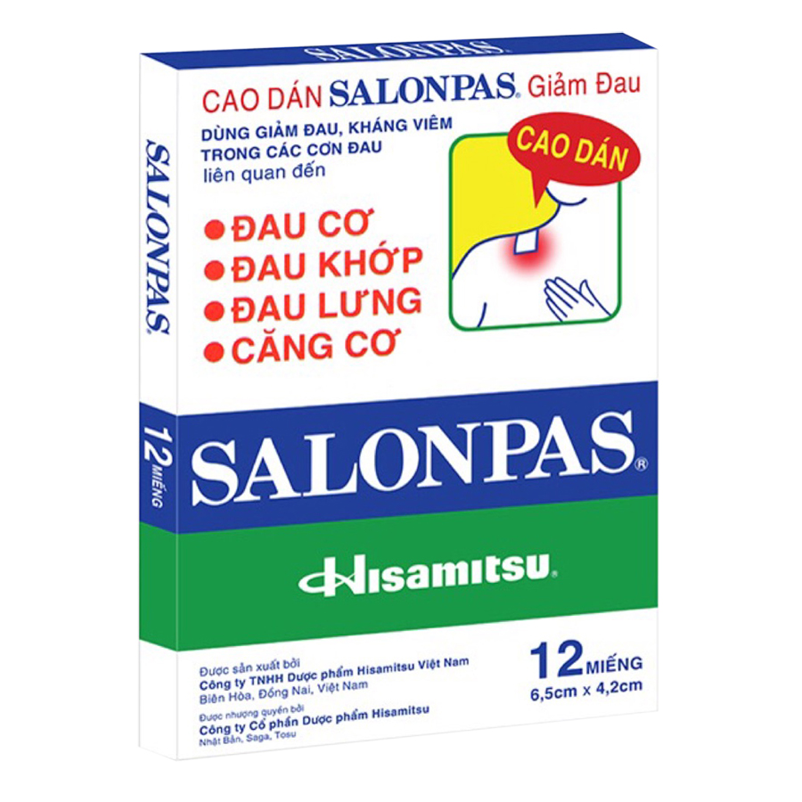 Combo 4 Hộp Cao Dán Salonpas Giảm Đau - Hộp 12 Miếng (6.5 x 4.2 cm)