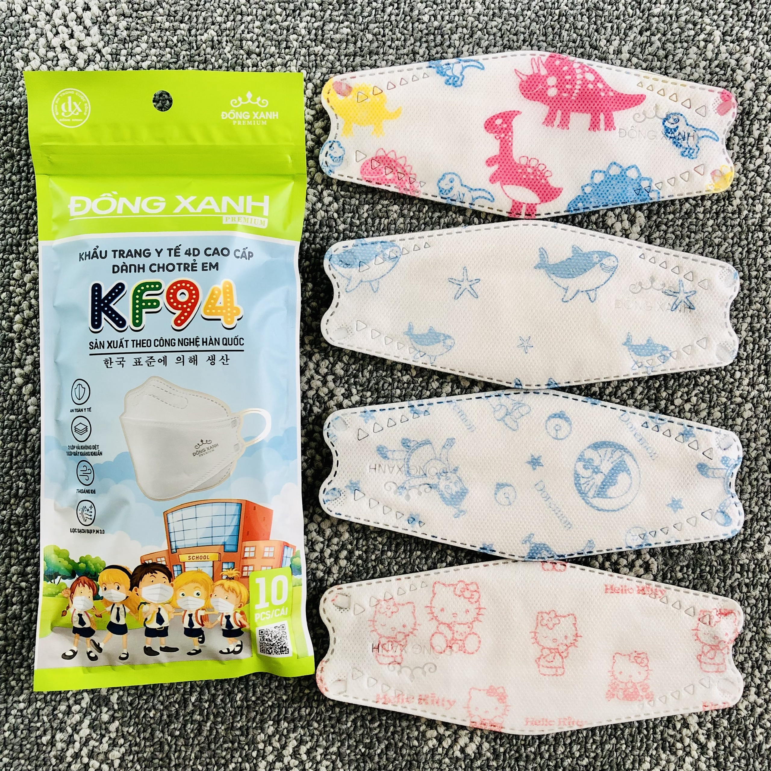 30 TÚI KHẨU TRANG KF94 TRẺ EM ĐỒNG XANH PREMIUM