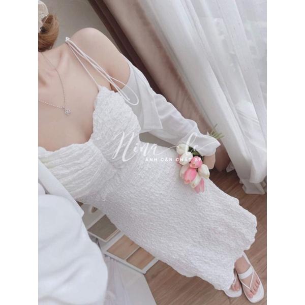 ĐẦM 2 DÂY THẮT NƠ XỐP KÈM ÁO KHOÁC