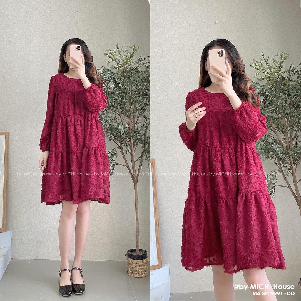 Đầm Suông Babydoll Đỏ Kem MICHI House Váy Xuông Rộng Dài tay Cổ tròn Freesize Dễ Mặc Xinh V291