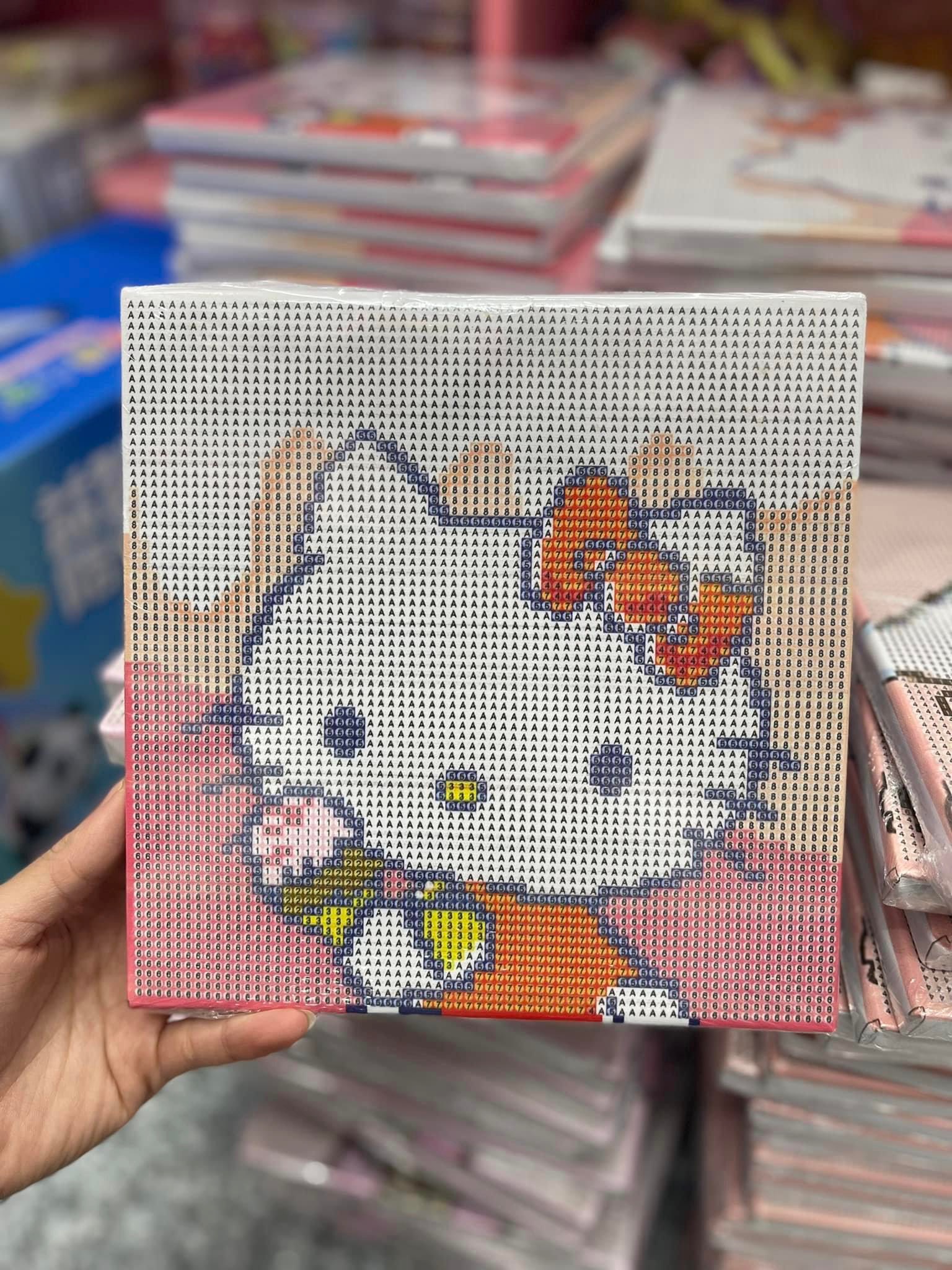 Tranh Đính Đá Nhân Vật Hoạt Hình Cute Khung Gỗ Căng Sẵn 20x20cm - Tranh Đá 20x20 Rèn Luyện Tính Tỉ Mỉ Cho Bé