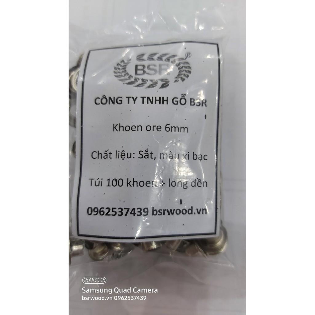 Khoen ore 6mm Khuy mắt cáo đóng bạt, bấm bạt, bấm túi giấy Bằng sắt Túi 100 cái + 100 long đền