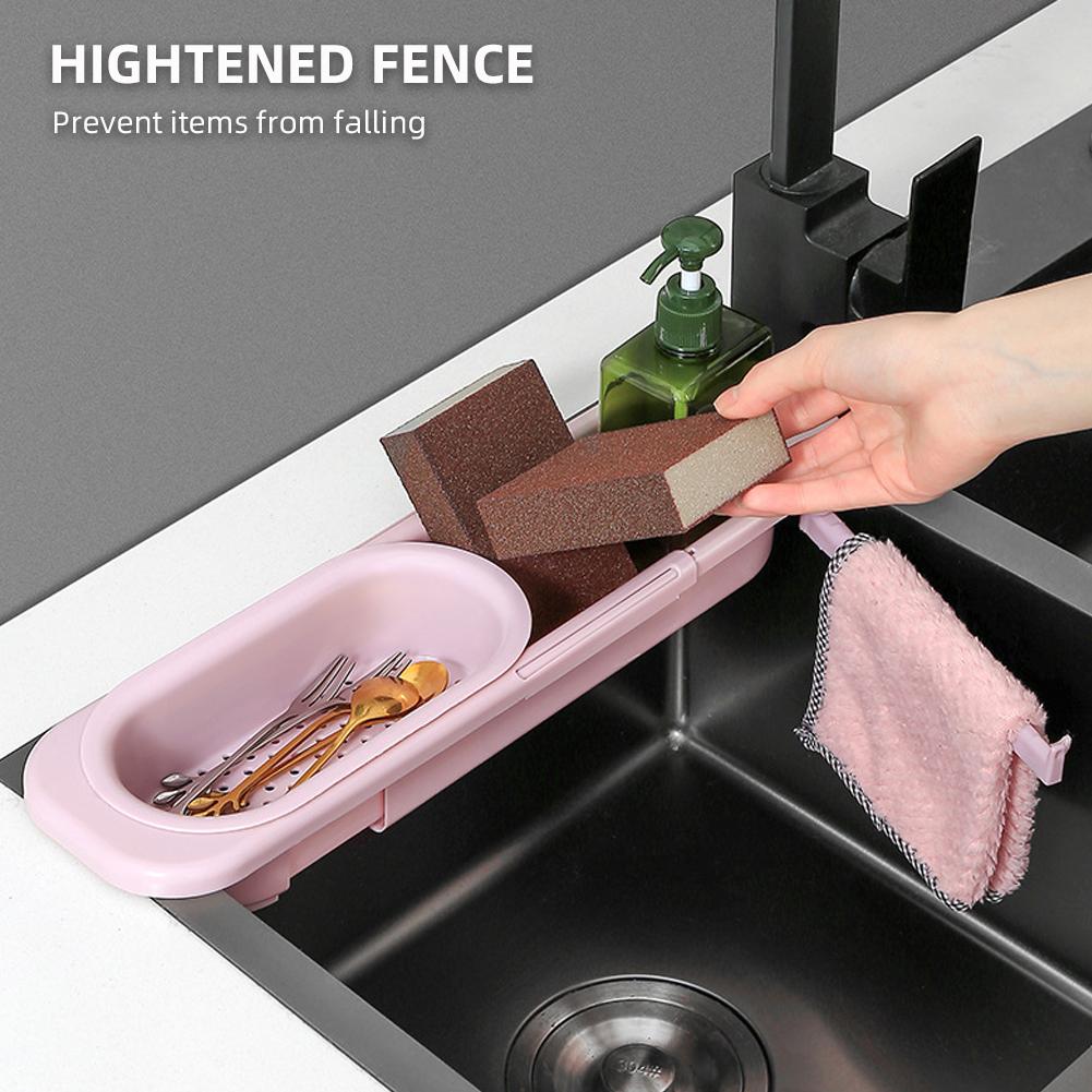 Kitchen Retractable Sink Drain Basket Dish Rack Sink Filter Water Basket Fruit Vegetable Tableware Dish Drain Basket