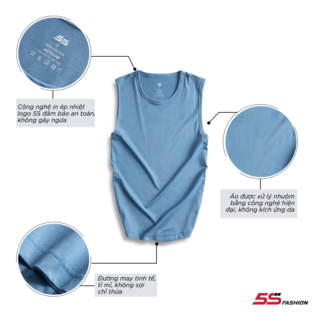 Áo Sát Nách Nam 5S Vải Cotton, Mềm Mịn, Thoáng Mát, Dáng Thể Thao Thoải Mái Vận Động