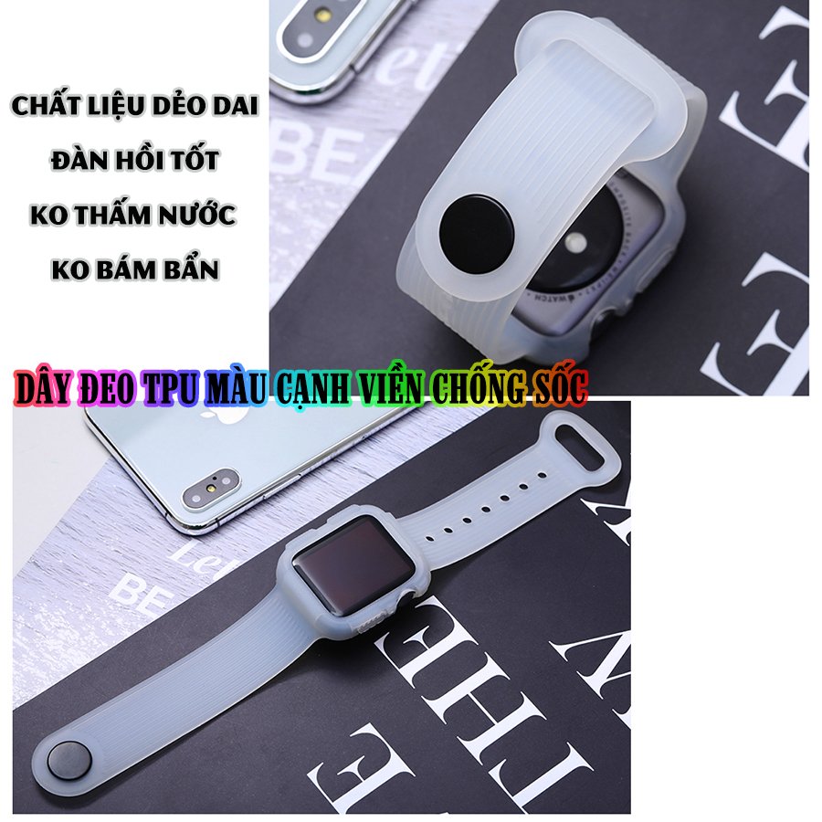 Dây Đeo liền ốp dành cho Apple Watch size 38/40/42/44mm TPU màu cạnh viền chống sốc - Trắng đục (tặng dán KCL theo size)