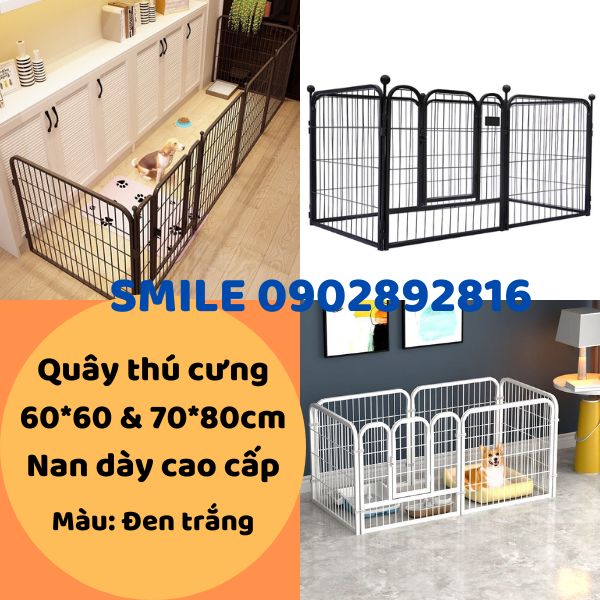 Chuồng Quây Chó Lớn - Nan Ống Siêu Dày Cap cấp - Gồm 6 tấm ghép 60&amp;60cm - Màu đen