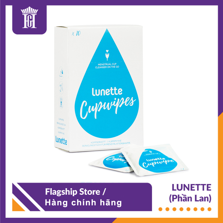 Giấy Lau Tiệt Trùng Cốc Nguyệt San Lunette CupWipes - Hộp 10 Tờ Chứa Cồn Y Tế - Không Cần Nước Tiện Lợi Trong Mọi Hoàn Cảnh Đi Chơi Đi Làm - Sản Xuất Tại Phần Lan - Hàng Chính Hãng - Lunette CupWipes