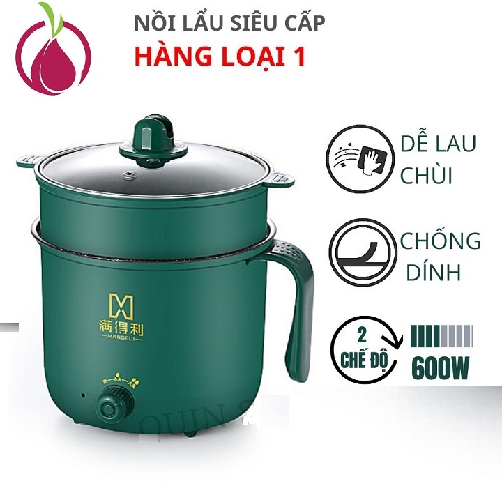 Ca Nấu Mì, Nấu Cơm, Nấu Lẩu Cầm Tay Mini Có Tay Cầm 1,8L Kèm Giá Hấp Nhựa