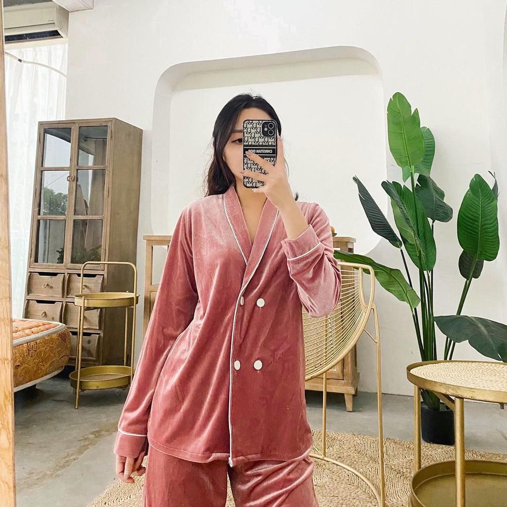 - Set Pijama Vest Nhung Màu Hồng Đỗ - Mã T100