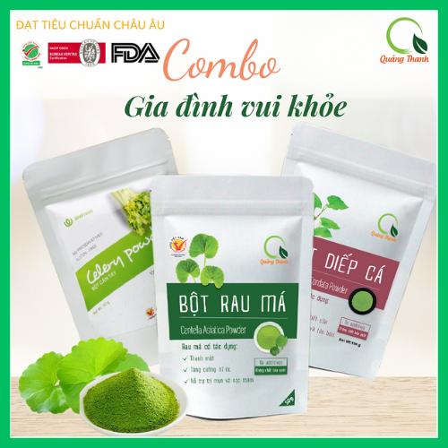 Combo 3 gói Bột Rau Sức Khỏe Quảng Thanh - Quà tặng ý nghĩa cho gia đình - Diếp cá 100g,Rau má 100g,Cần tây 50g