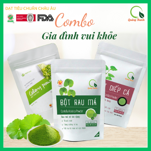 [GIA ĐÌNH VUI KHỎE] Combo 3 gói Bột Rau Sức Khỏe Quảng Thanh - Quà tặng ý nghĩa cho gia đình - Diếp cá 100g,Rau má 100g,Cần tây 50g