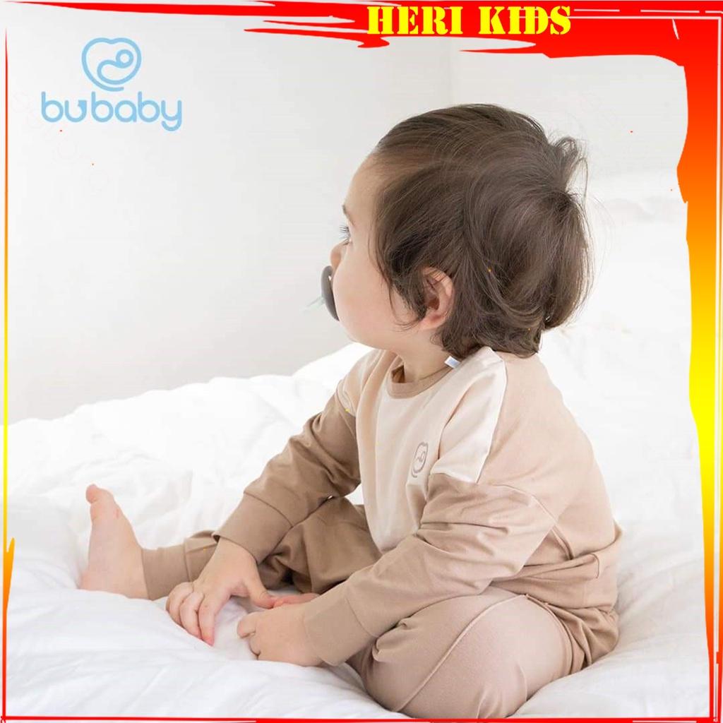 Bộ dài tay bamboo cotton Bu, Bubaby Kyomi intermix BBC001.02 cho bé 6m - 4Y - Blue - be