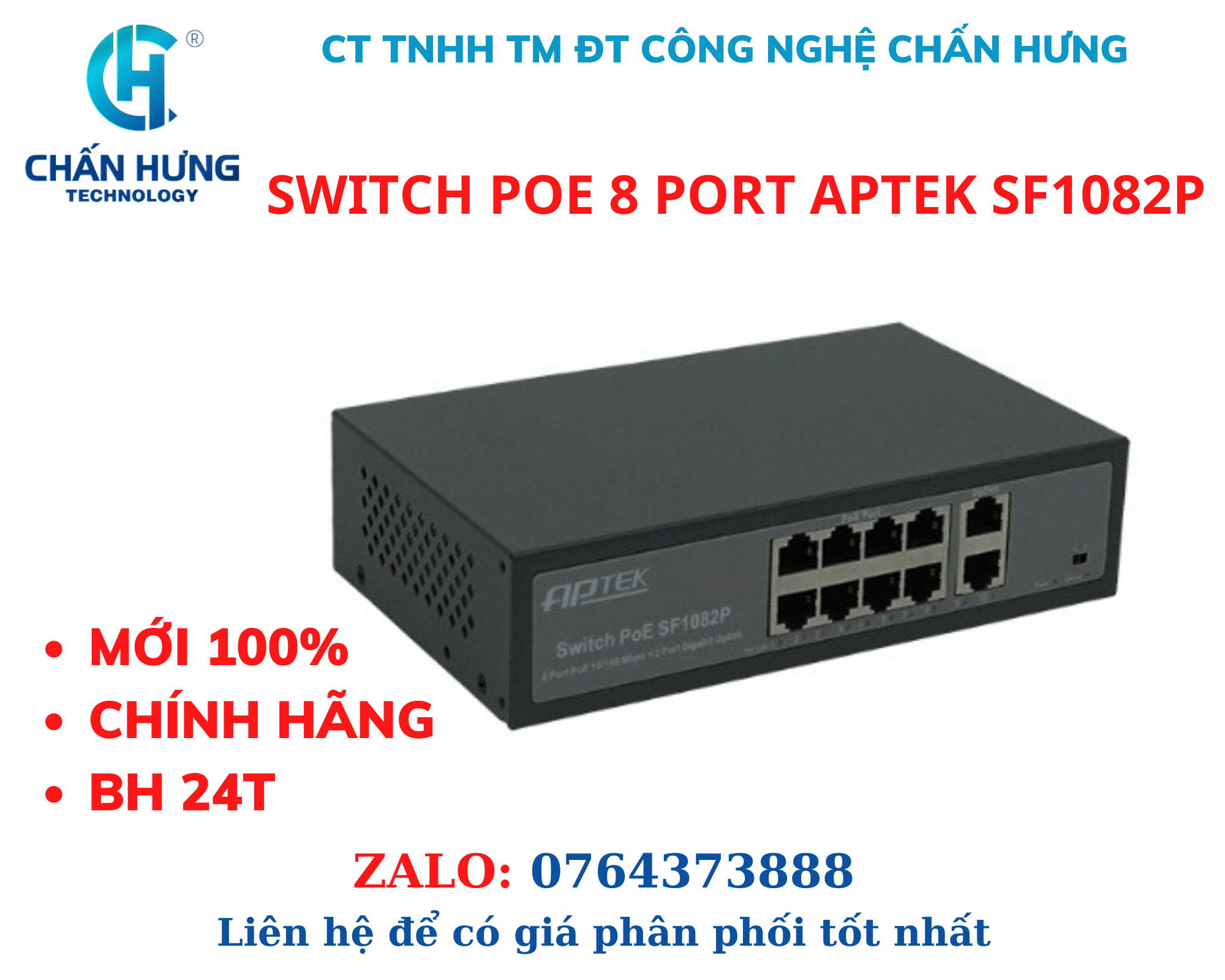 PoE Switch APTEK SF1082P 8-Port 10/100Mbps - HÀNG CHÍNH HÃNG