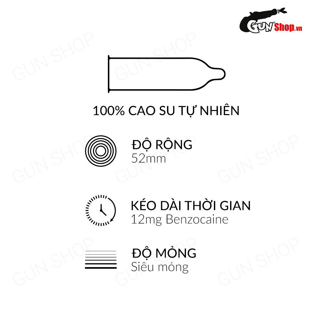 [Hộp 10 cái] Bao cao su OLO 0.01 Black - Siêu mỏng, kéo dài thời gian kèm 1 chiếc BCS Gun Super Thin