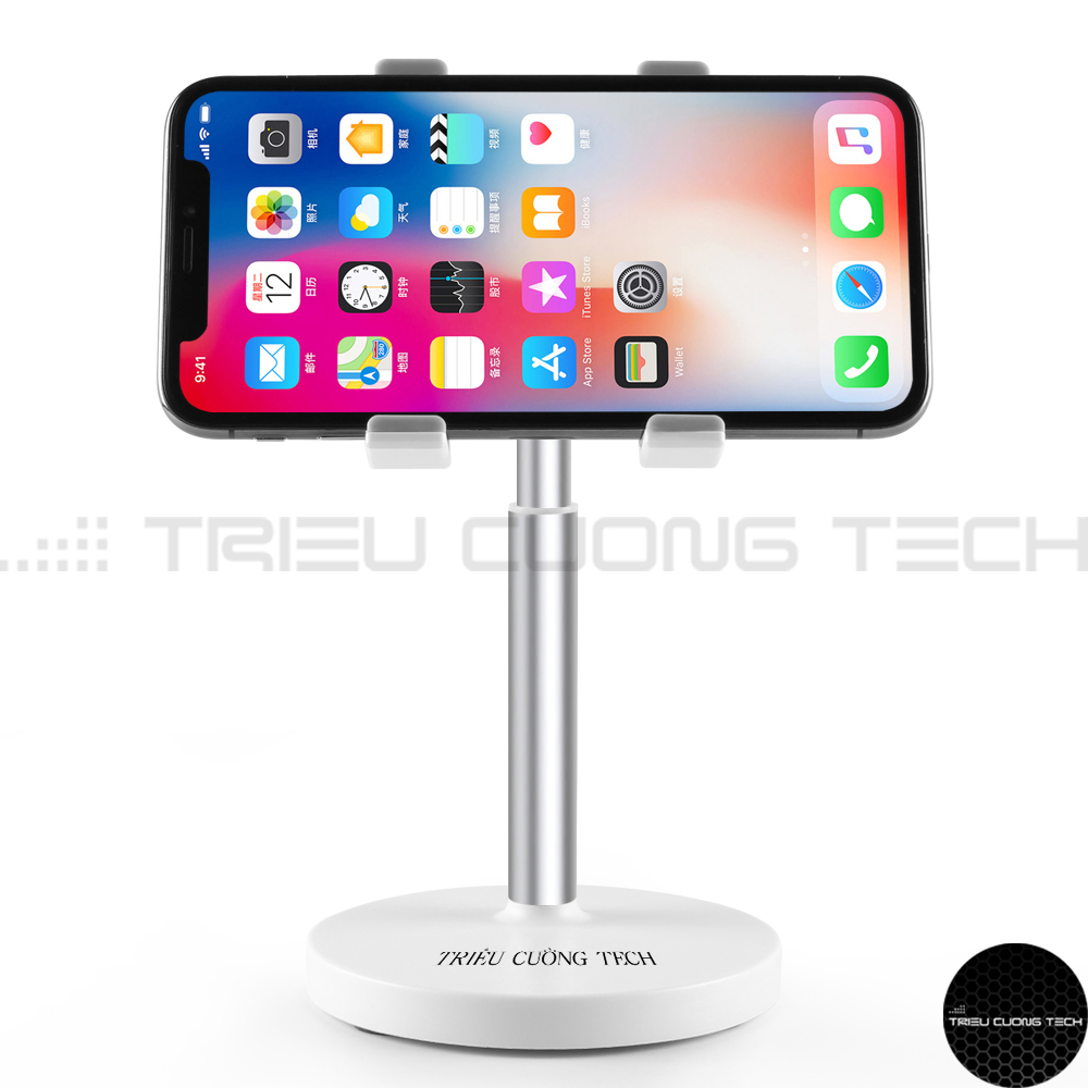 Hình ảnh Giá Đỡ Để Bàn Điện Thoại Máy Tính Bảng Ipad Hợp Kim Nhôm ABS Cao Cấp Nâng Hạ - Xoay Tròn - Điều Chỉnh Góc Độ - KT 9.5x9.5x20 Cm - Hàng Chính Hãng 