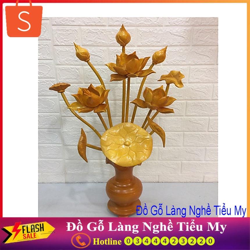 Bình bông hoa sen gỗ Mít - 11 bông hàng gỗ đẹp
