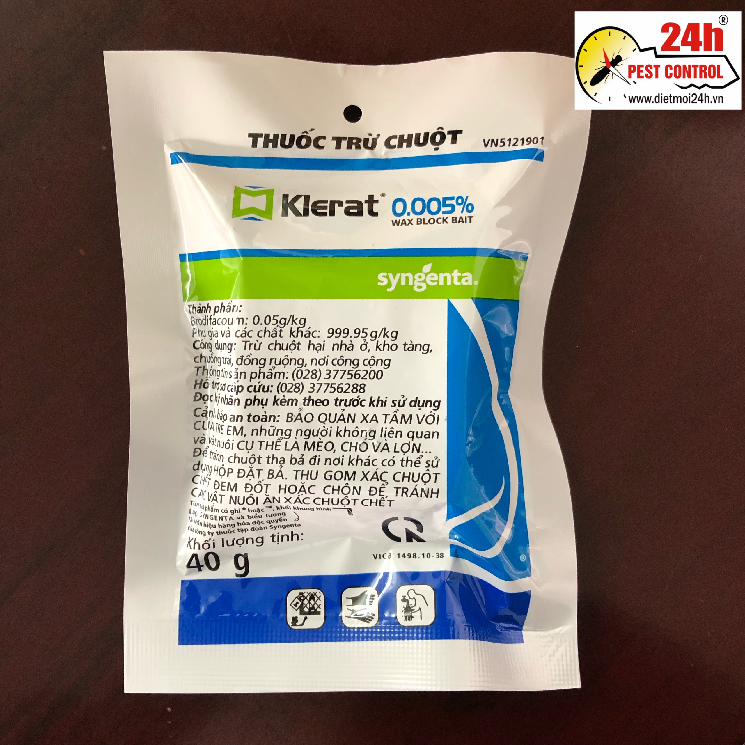Thuốc trừ chuột Klerat 0.005% gói 40gam dạng viên mềm