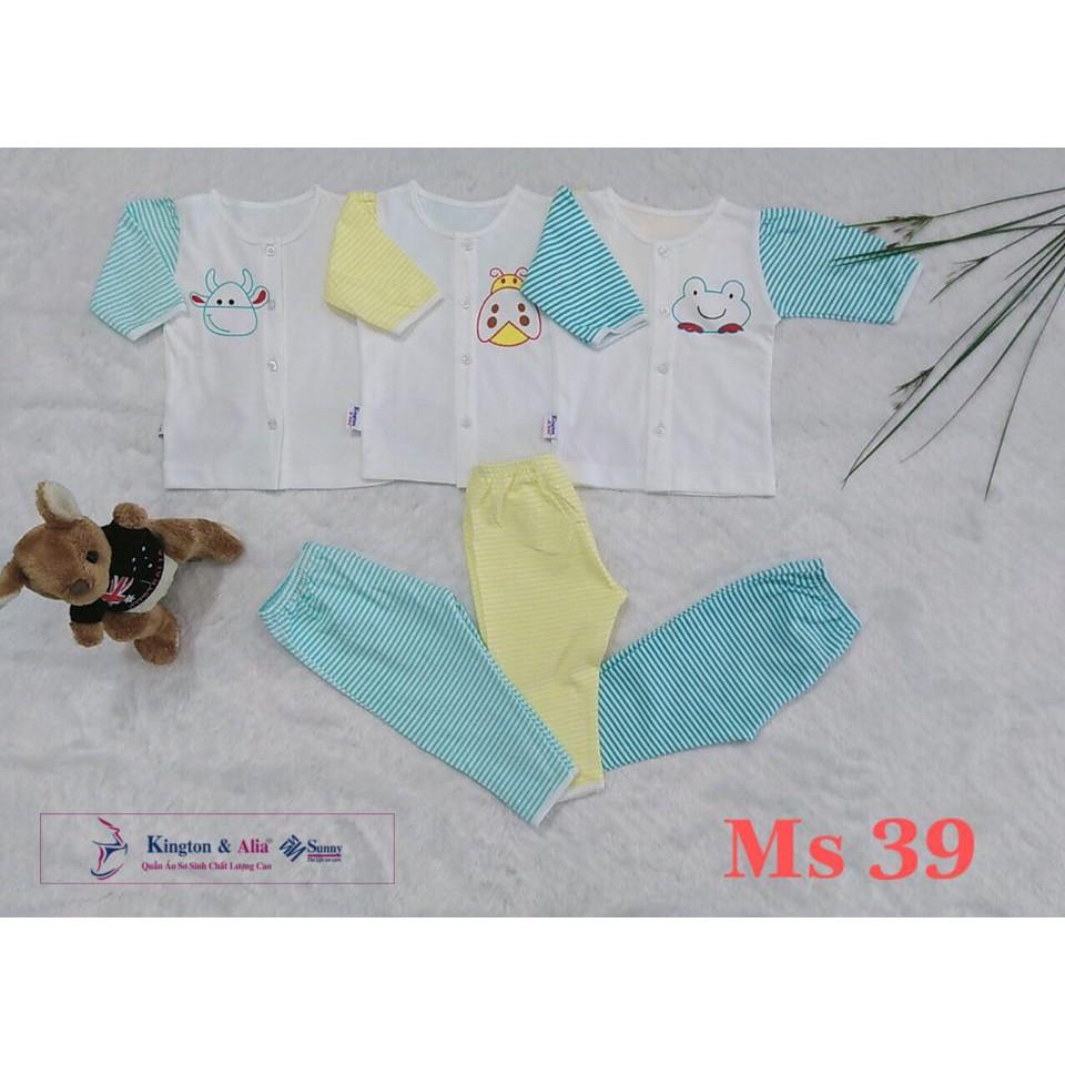 Bộ cotton dài tay cài giữa sơ sinh cho bé chất đẹp, mềm, mát