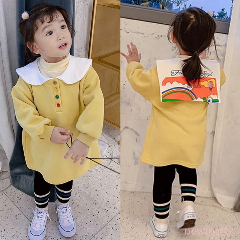 Đầm sweater tay dài vải nhung cổ búp bê dành cho bé