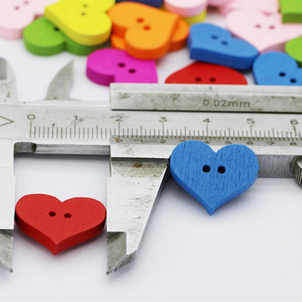 100 Bộ Trái Tim Gỗ Nút May Thêu Sò Handwork Quần Áo Trang Trí 20 Mm