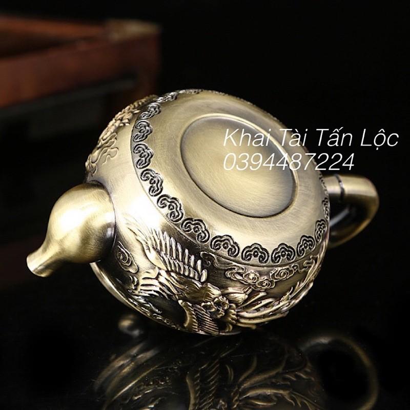 Bộ ấm trà - bộ cốc chén Long Phụng trình tường bằng đồng