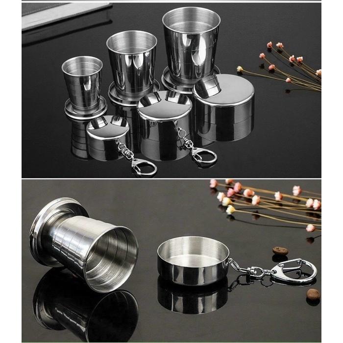 Cốc Uống Nước Cốc Mini Gấp Gọn Inox Đa Năng Cao Cấp Bỏ Túi Du Lịch Có Móc Treo Tiện Dụng